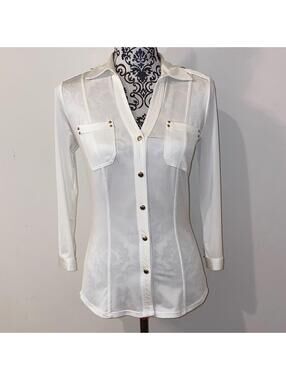 NWOT! Y2K Cache Elegant White Button Down Convertible Sleeve Shirt Size XS
